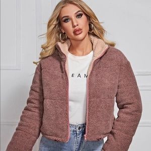 Drawstring Hem Teddy Jacket
